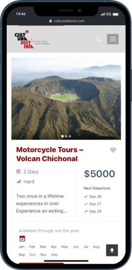 Mobiltelefon som viser info om motorsykkelturen til vulkanen Chichonal