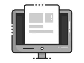 Illustrasjon av en datamaskin og et ark med SEO rapport