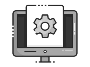 Illustrasjon av en datamasin og et ark med service hjul
